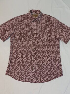 Wrangler Retro Pearl Snap Western Shirt Men Medium Burgundy Paisley Short Sleeve
